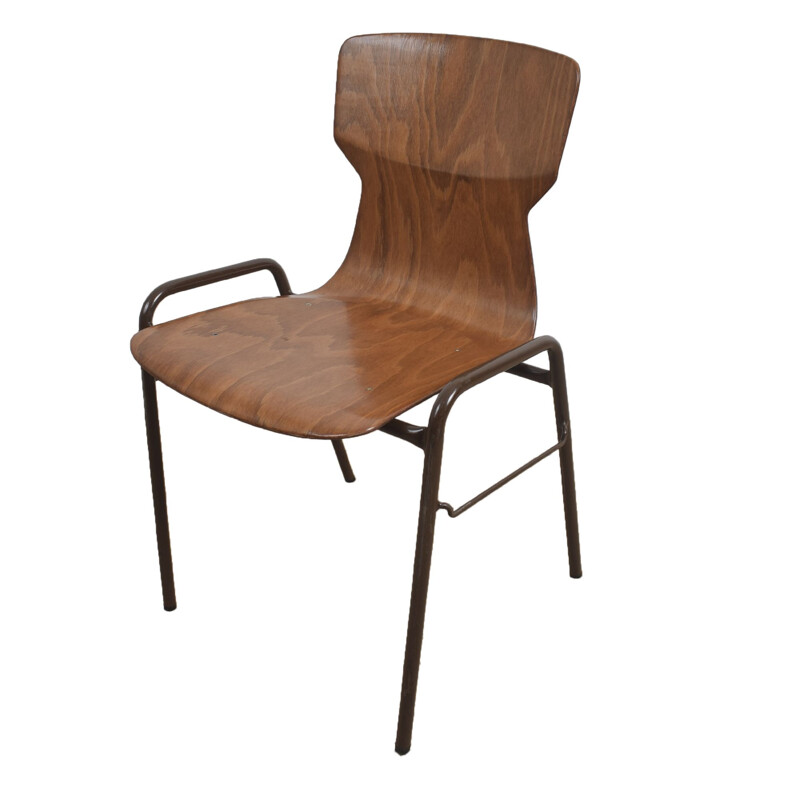 Vintage brown industrial school chair by Eromes