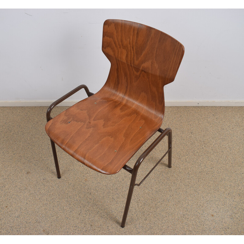 Vintage brown industrial school chair by Eromes