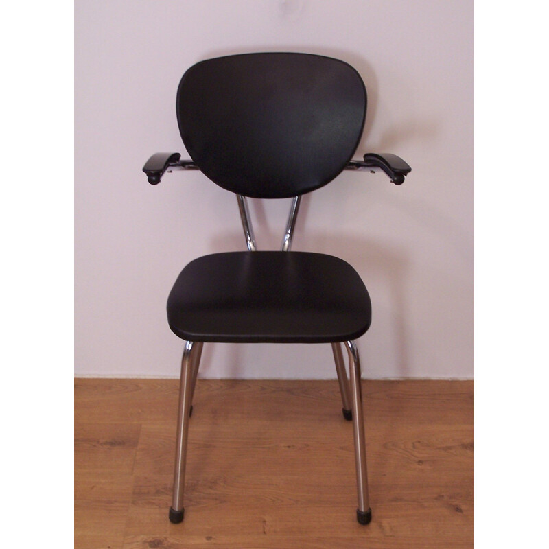 Fauteuil vintage Tubax en chrome et simili cuir noir, 1950