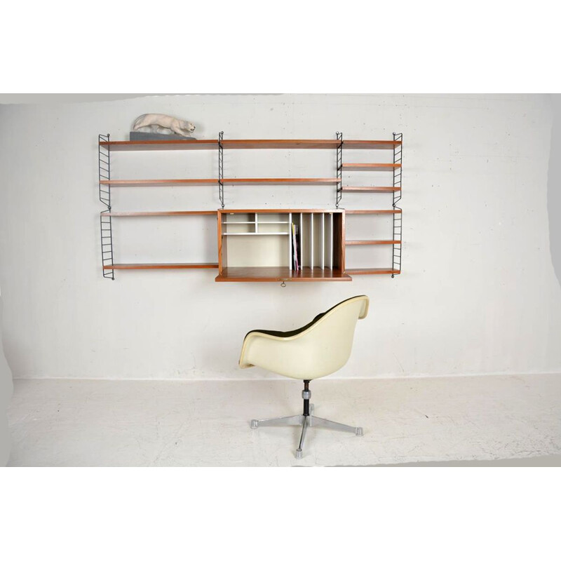Scandinavian wall-mounted modular shelf system and desk by Nisse Strinning, 1960