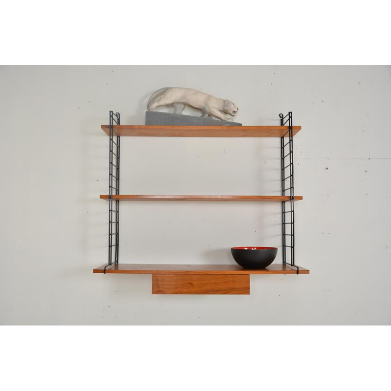 Scandinavian vintage shelf in teak and painted metal 1960