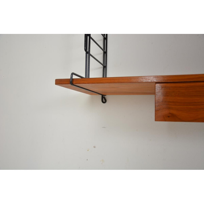 Scandinavian vintage shelf in teak and painted metal 1960