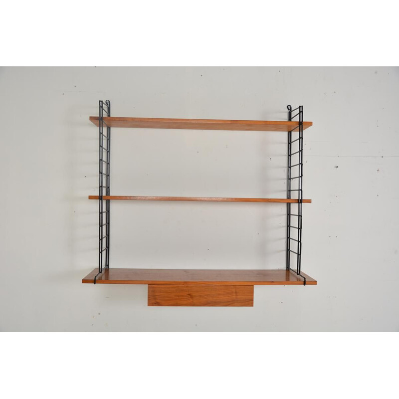 Scandinavian vintage shelf in teak and painted metal 1960