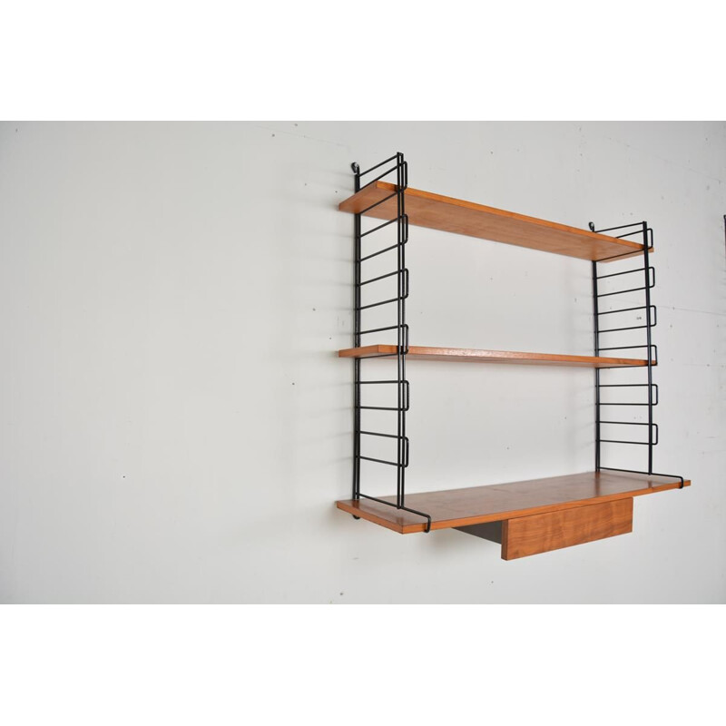 Scandinavian vintage shelf in teak and painted metal 1960