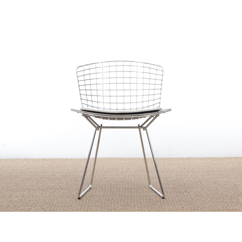 Bertoia vintage chair with white leather seat, 2000