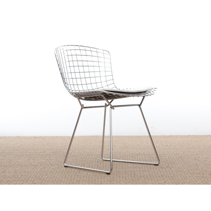 Bertoia vintage chair with white leather seat, 2000