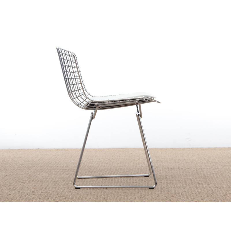 Bertoia vintage chair with white leather seat, 2000