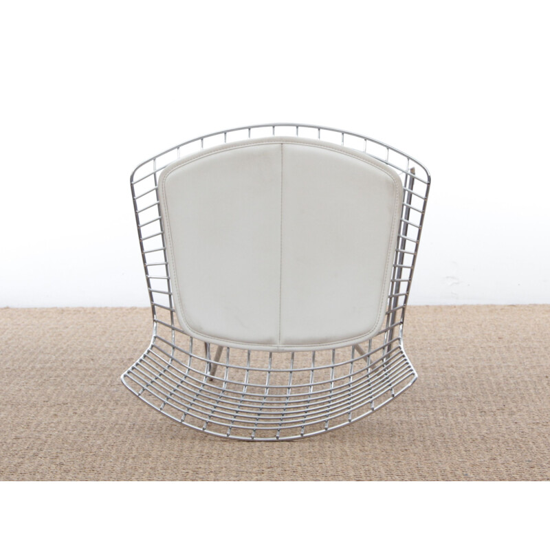 Chaise vintage Bertoia avec assise en cuir blanc, 2000