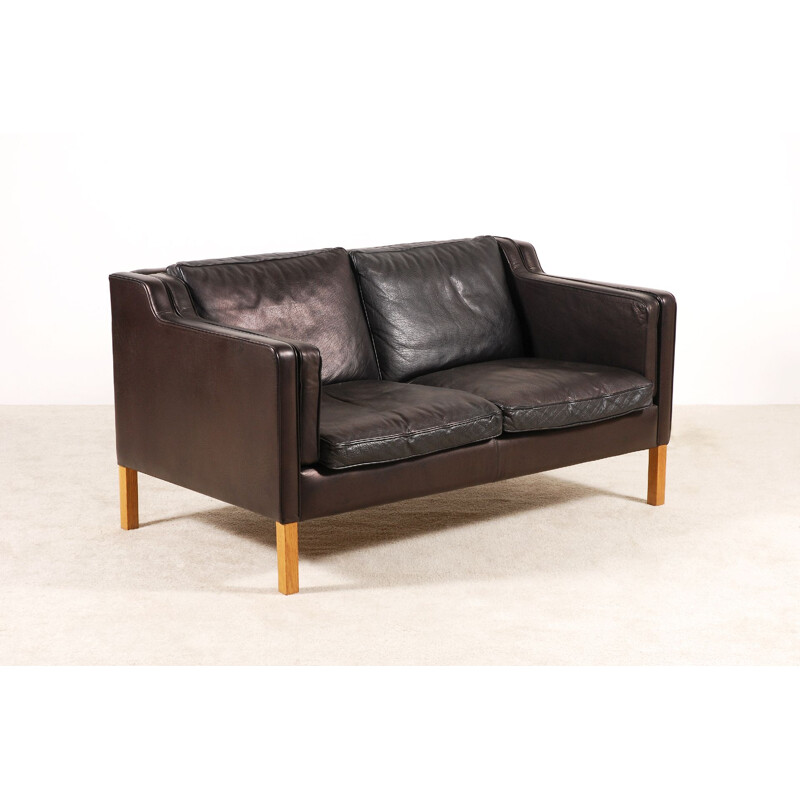 Scandinavian 2-seater vintage sofa in black leather 1960
