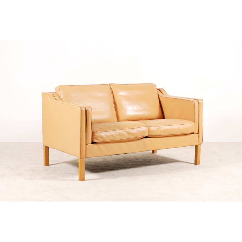 Vintage-Sofa 2-Sitzer Skandinavisch Leder beige 1960