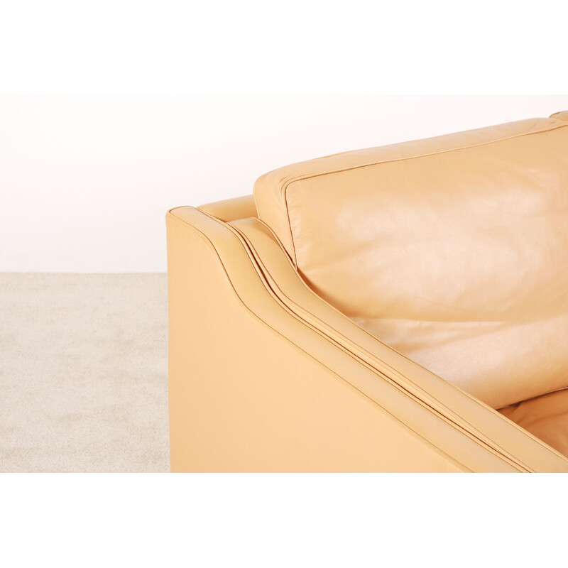 Scandinavian 2-seater vintage sofa in beige leather 1960