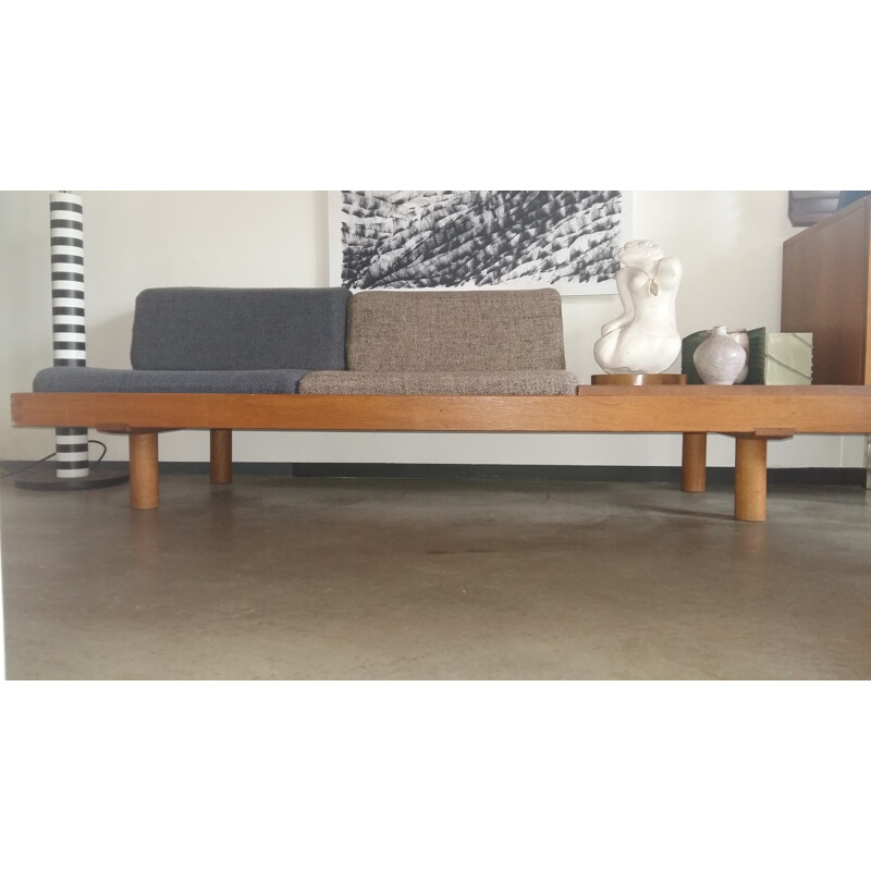 Bench / daybed in oak and elm wood, Pierre CHAPO - 1958