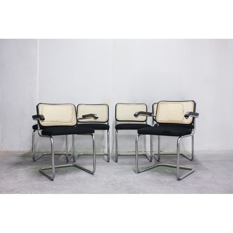 Set of 6 tubular steel cantilever chairs, 1970s