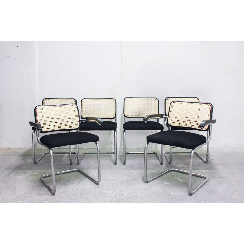 Set of 6 tubular steel cantilever chairs, 1970s