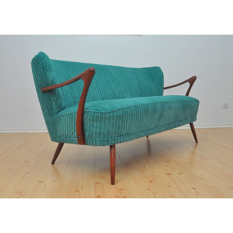 Vintage cocktail sofa in sea green color, 1960s