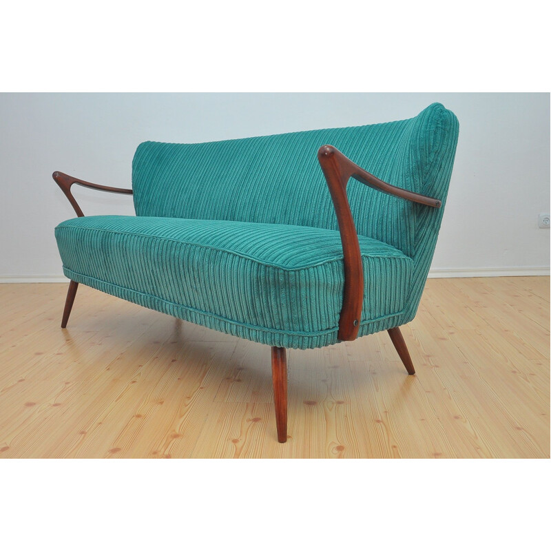 Vintage cocktail sofa in sea green color, 1960s