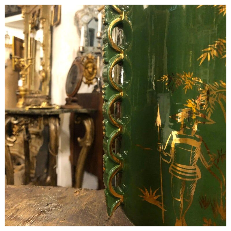 Mid-Century Modern Green and Gold Ceramic Italian Vase, circa 1960