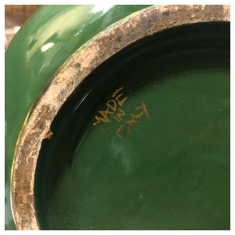 Mid-Century Modern Green and Gold Ceramic Italian Vase, circa 1960