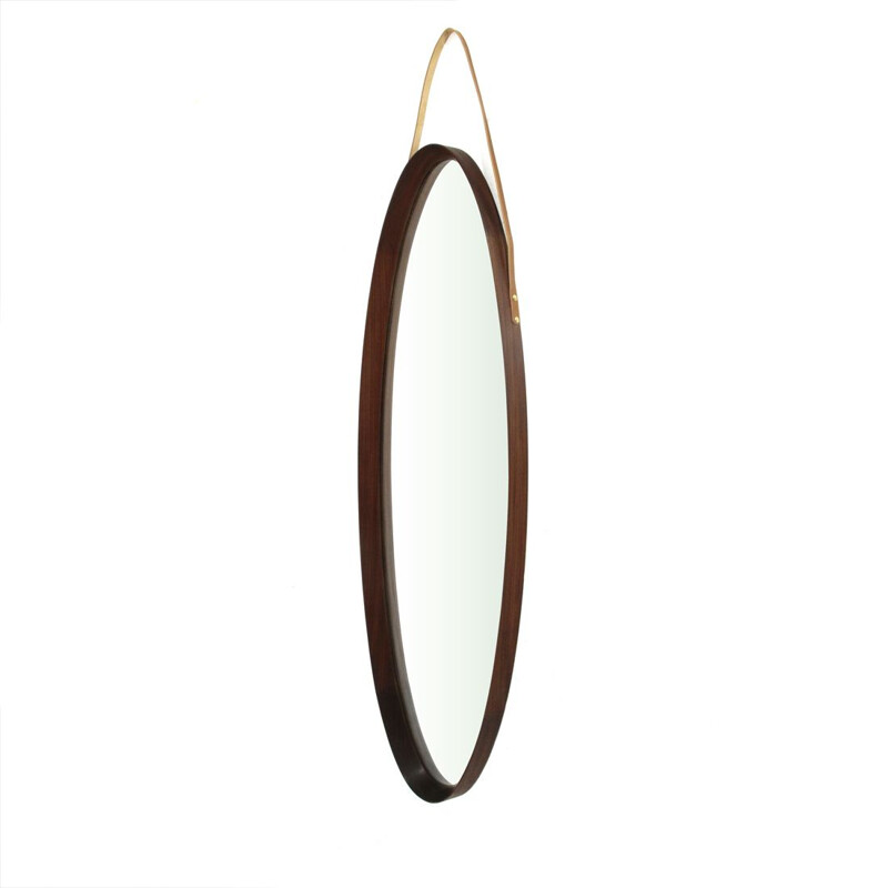 Vintage ovale houten spiegel, 1960