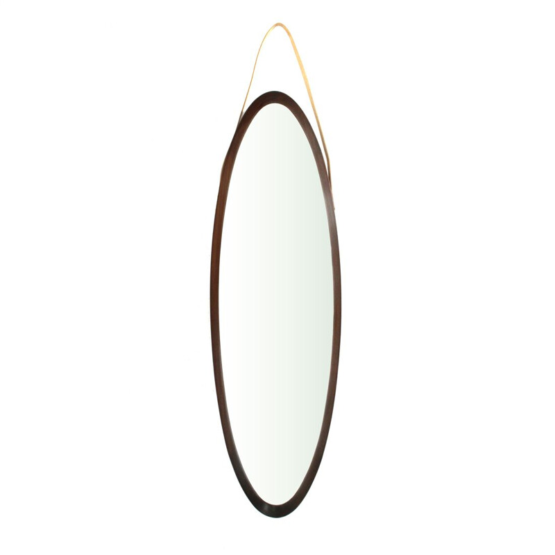 Vintage oval wood mirror, 1960