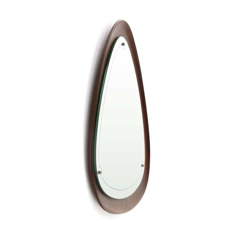 Miroir triangulaire vintage avec cadre en contreplaqué, 1960