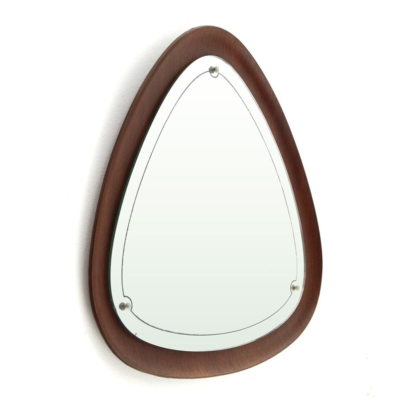 Vintage triangolar plywood frame mirror, 1960s