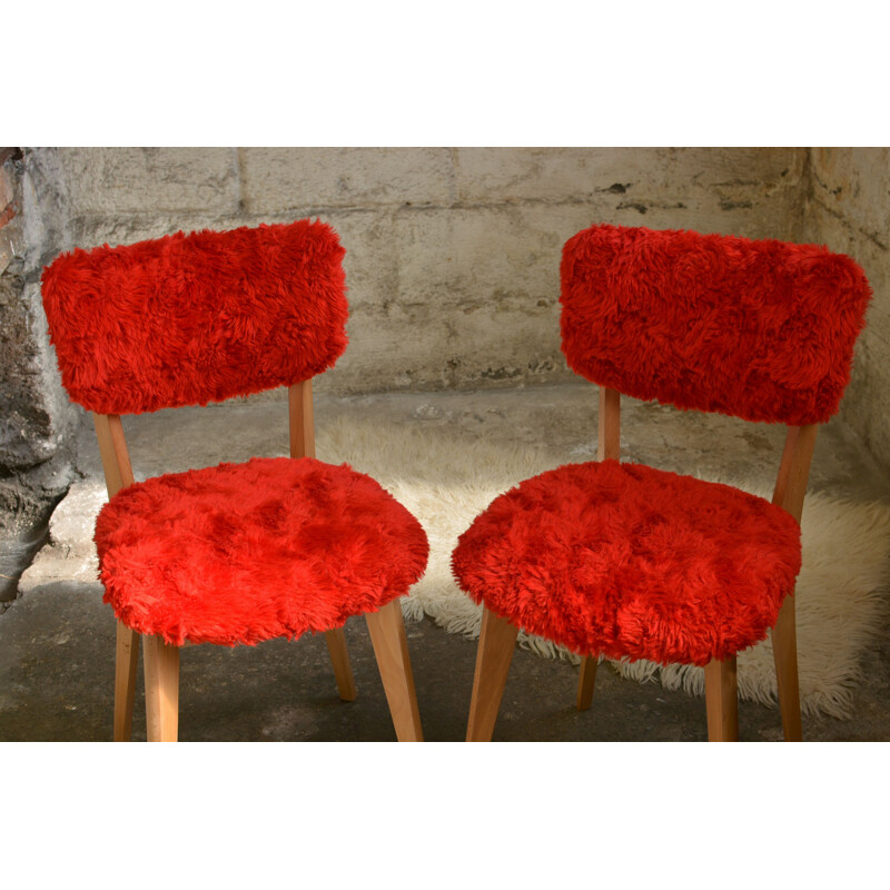Ensemble de 2 chaises vintage rouges, 1960