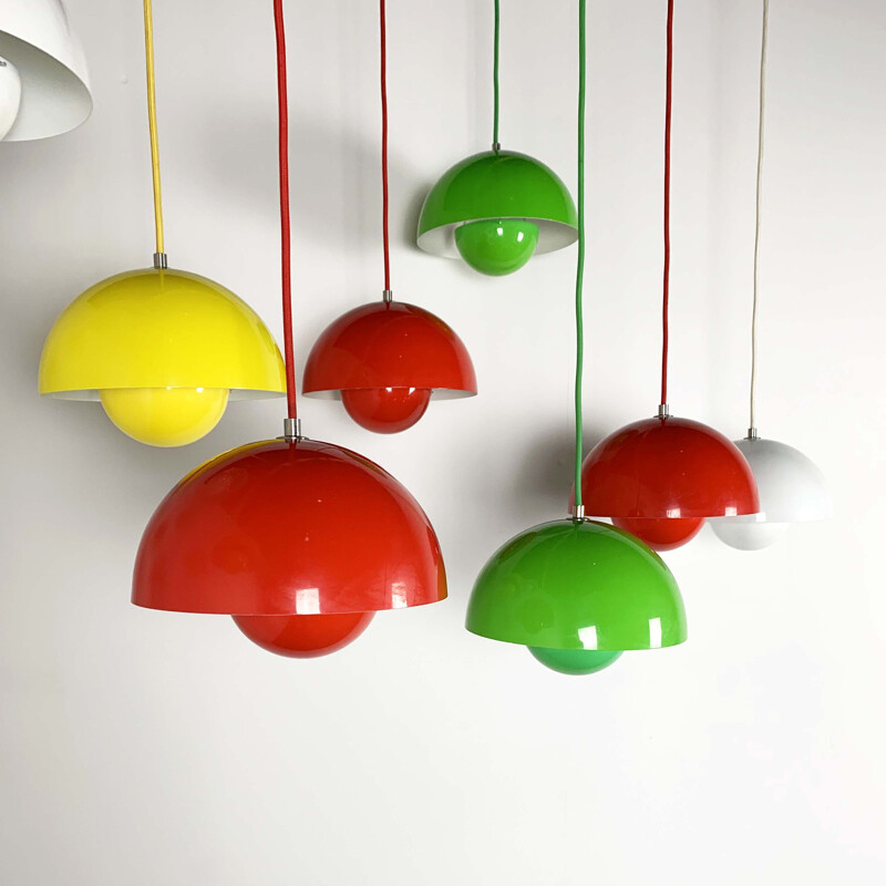 Set of 9 Flower Pot Pendant Lamp by Verner Panton for & Tradition