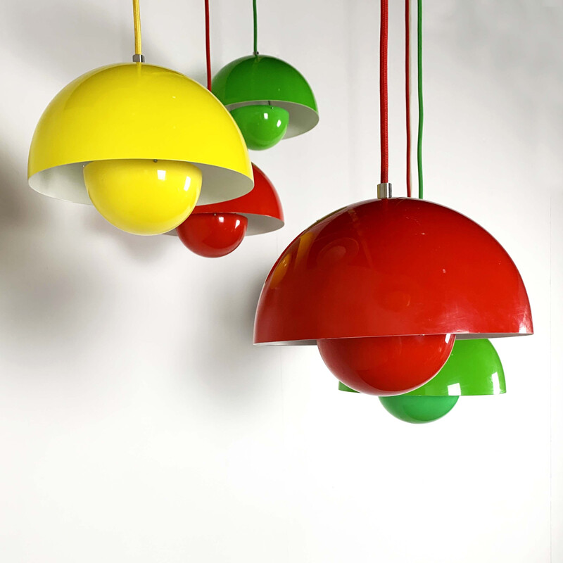 Set of 9 Flower Pot Pendant Lamp by Verner Panton for & Tradition