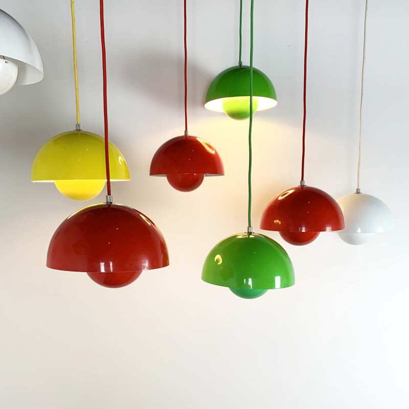 Set of 9 Flower Pot Pendant Lamp by Verner Panton for & Tradition