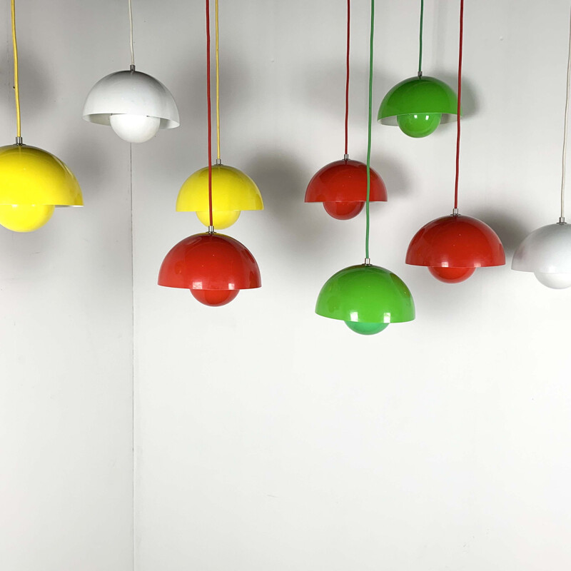 Set of 9 Flower Pot Pendant Lamp by Verner Panton for & Tradition