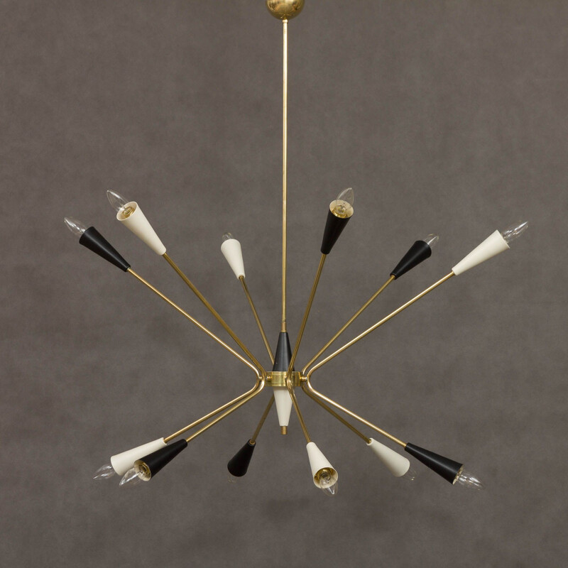 Vintage brass Sputnik chandelier, Italy, 1960-70s