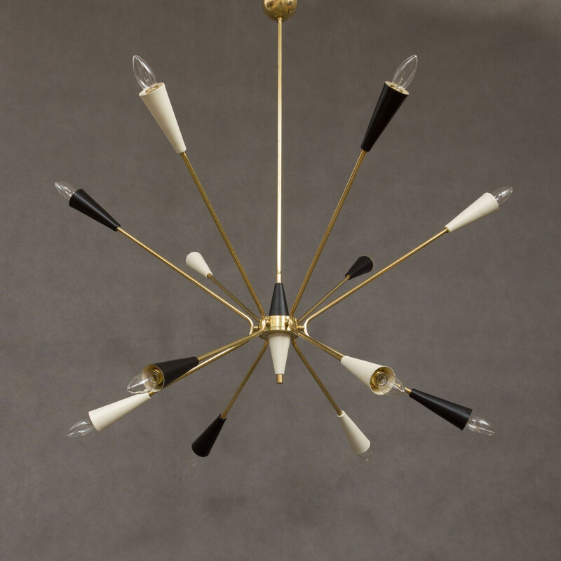 Vintage brass Sputnik chandelier, Italy, 1960-70s