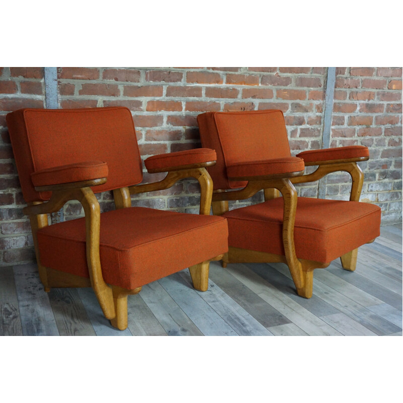 Set of 2 vintage armchairs by Guillerme et Chambron, 1950-60