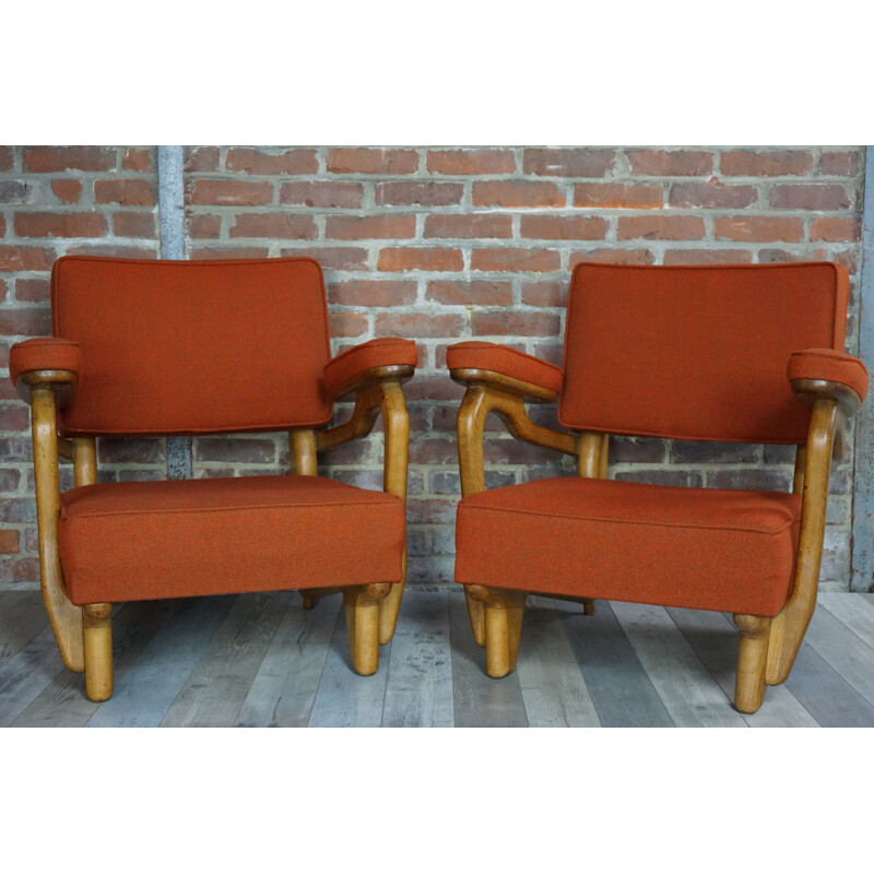 Set of 2 vintage armchairs by Guillerme et Chambron, 1950-60