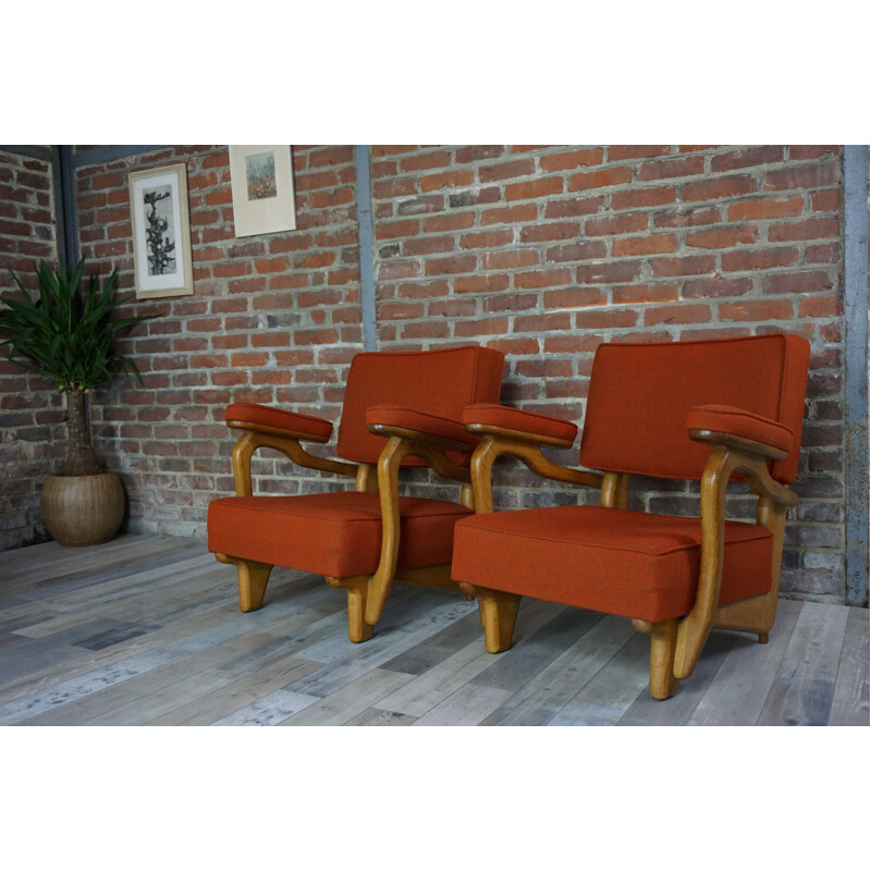 Set of 2 vintage armchairs by Guillerme et Chambron, 1950-60