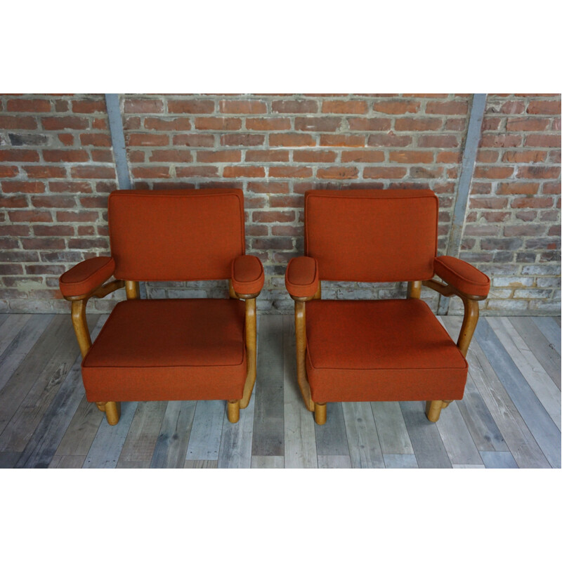 Set of 2 vintage armchairs by Guillerme et Chambron, 1950-60