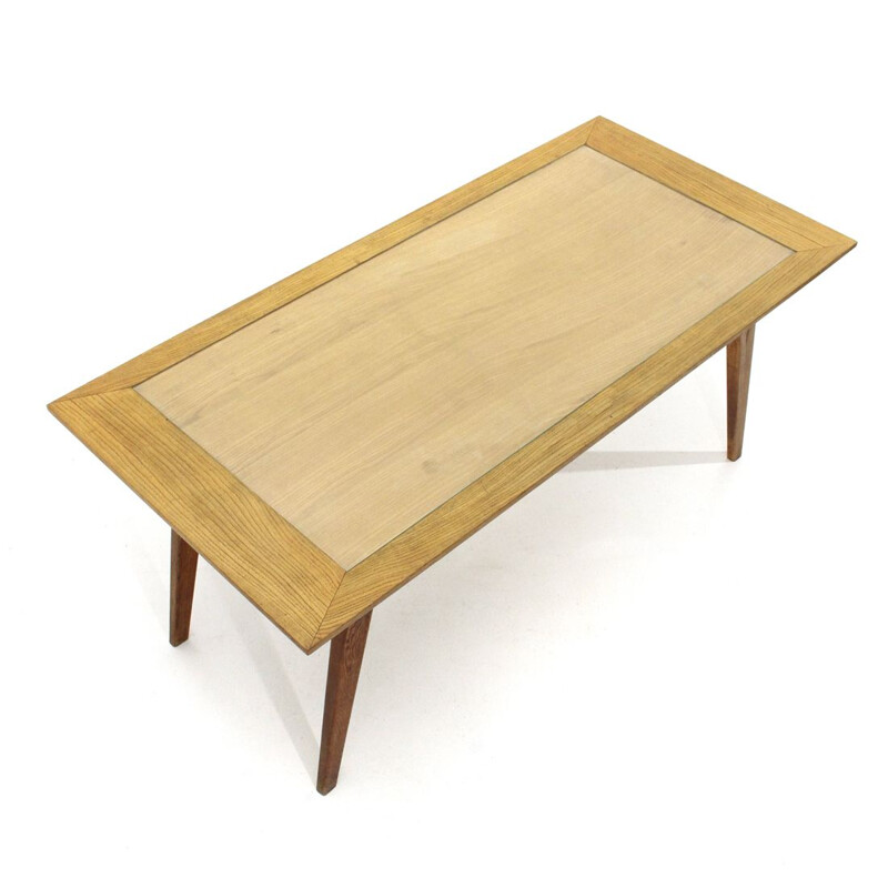 Midcentury wood and glass rectangular top italian dining table, 1950’s