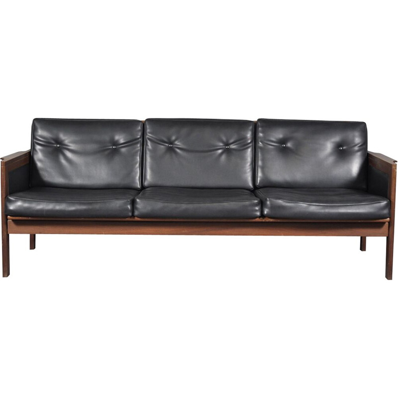 Vintage 3-Seater Leatherette Sofa, Denmark, 1960s