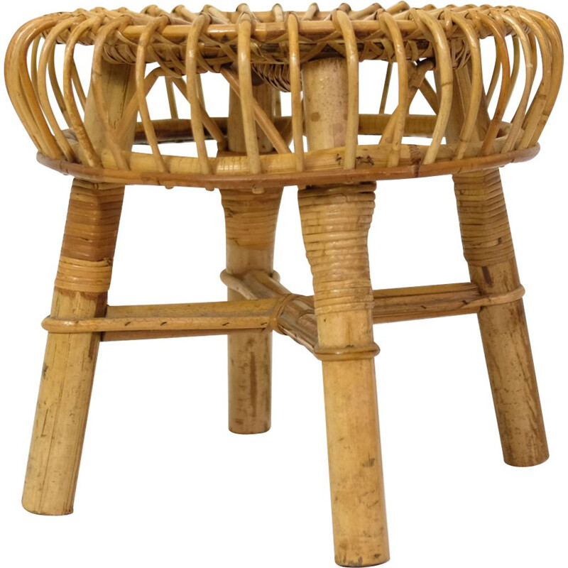 Vintage rattan stool, Italy, 1960-70s