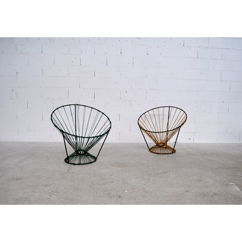 Mid-century pair of Steiner armchairs in metal - 1950s