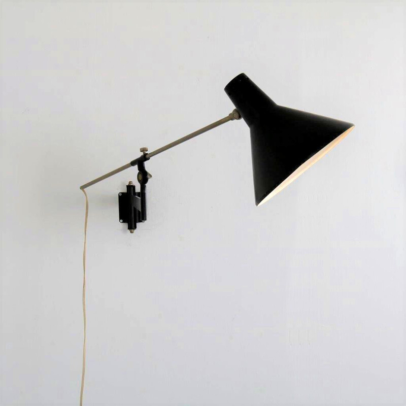 1950s Dutch adjustable wall lamp  designed by Floris H. Fiedeldij, manufactured by Artimeta in the Netherlands