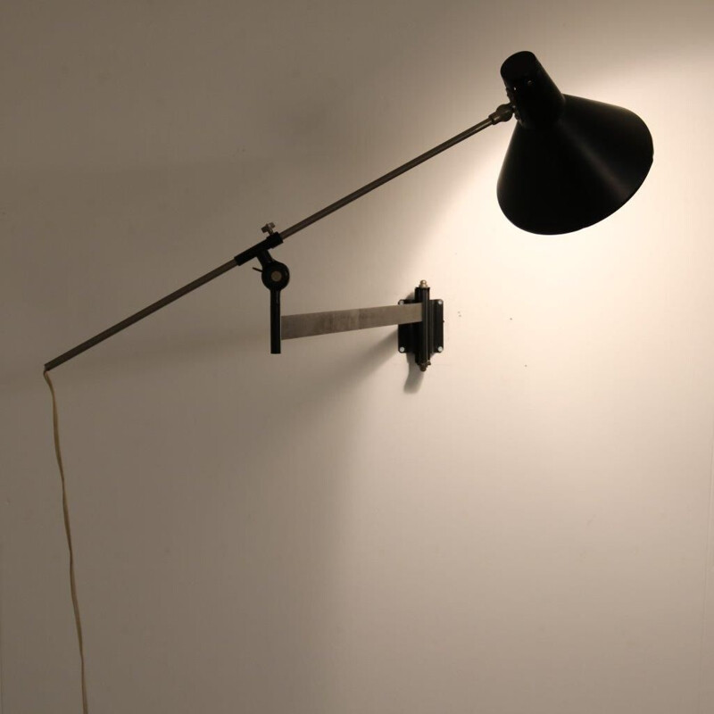 1950s Dutch adjustable wall lamp  designed by Floris H. Fiedeldij, manufactured by Artimeta in the Netherlands