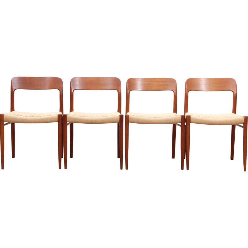 Set of 4 vintage Scandinavian teak chairs model 75 by Niels.O.Moller