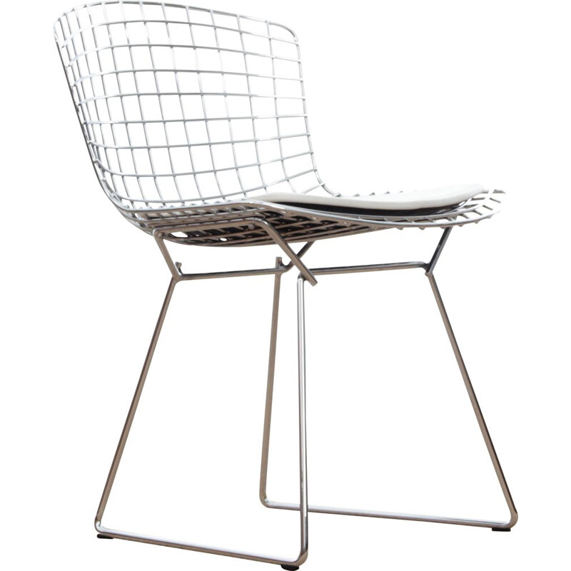 Chaise vintage Bertoia avec assise en cuir blanc, 2000