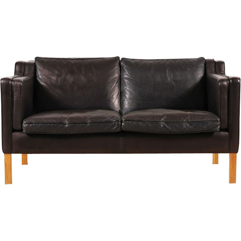 Scandinavian 2-seater vintage sofa in black leather 1960