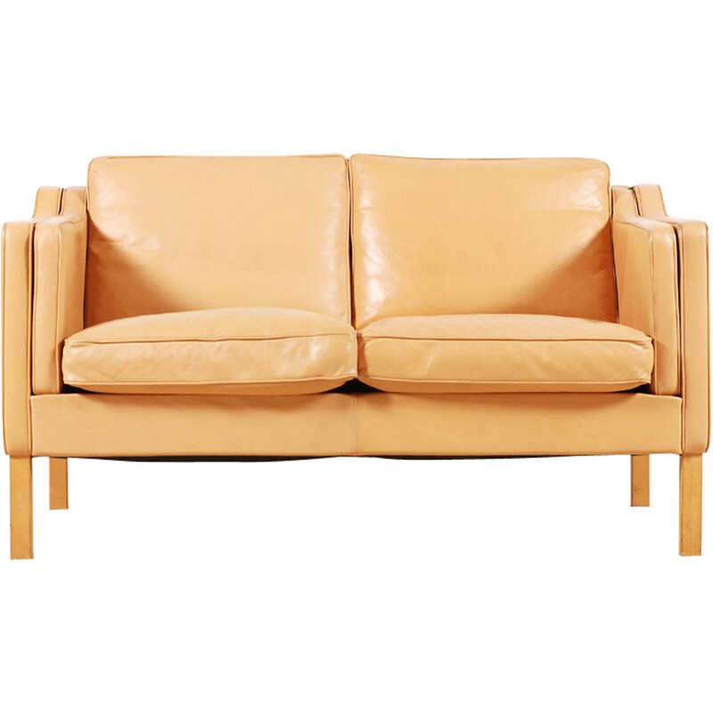 Vintage-Sofa 2-Sitzer Skandinavisch Leder beige 1960