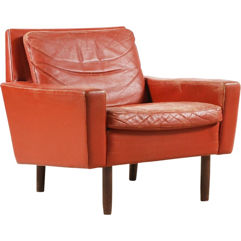 Vintage Scandinavische rood lederen fauteuil, 1960
