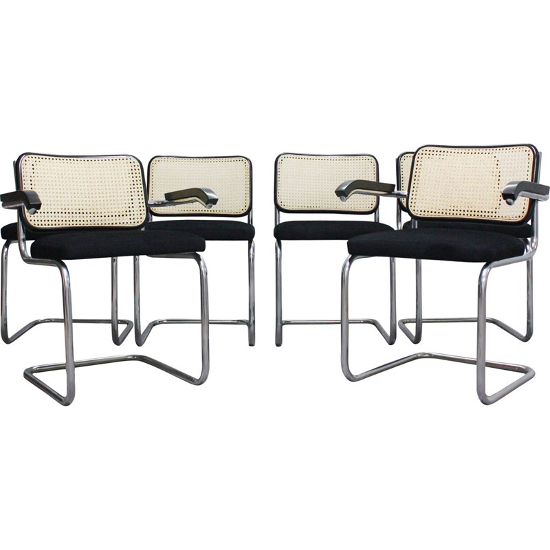 Set of 6 tubular steel cantilever chairs, 1970s