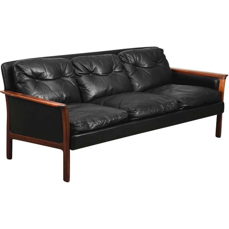 Elegant Swedish Modern Black Leather & Rosewood Sofa by Bröderna Anderssons, 1960s